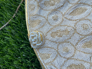 Midcentury French White Beaded Clutch Purse